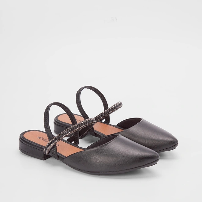 Slingback Mississipi Tira Strass Preto