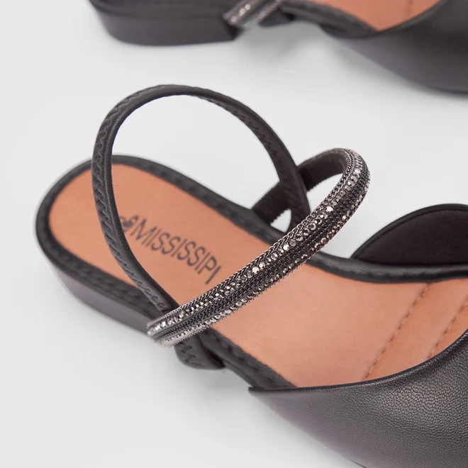 Slingback Mississipi Tira Strass Preto
