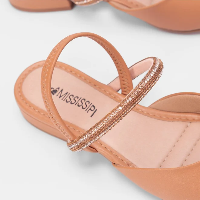 Slingback Mississipi Tira Strass Caramelo