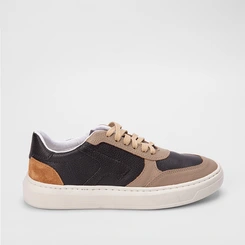Tênis Masculino Mac & Jac Casual Recortes Estilizados Preto & Marrom