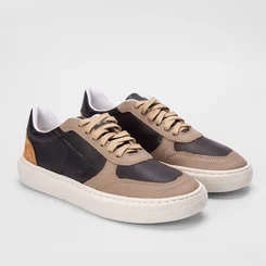 Tênis Masculino Mac & Jac Casual Recortes Estilizados Preto & Marrom