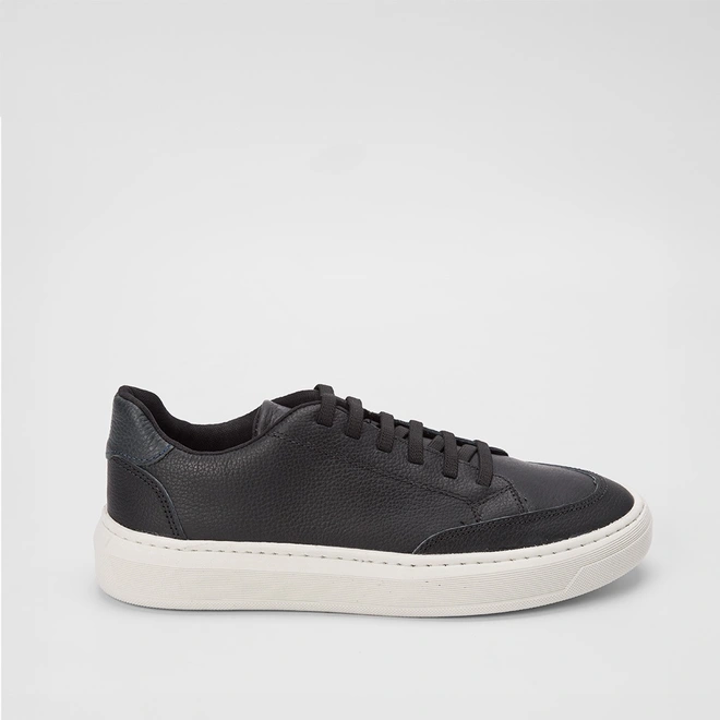 Tênis Masculino Mac & Jac Couro Casual Básico Marinho & Preto