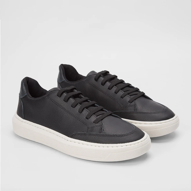 Tênis Masculino Mac & Jac Couro Casual Básico Marinho & Preto
