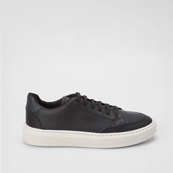 Tênis Masculino Mac & Jac Couro Casual Básico Marinho & Preto