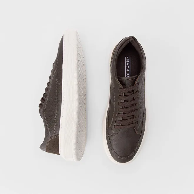 Tênis Casual Masculino Mac & Jac Couro Recorte Camurça Marrom