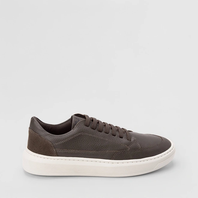 Tênis Casual Masculino Mac & Jac Couro Recorte Camurça Marrom