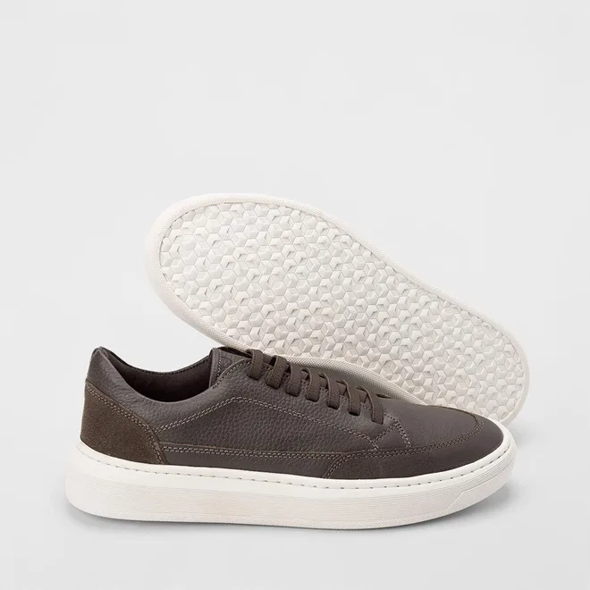 Tênis Casual Masculino Mac & Jac Couro Recorte Camurça Marrom