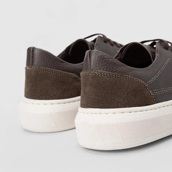 Tênis Casual Masculino Mac & Jac Couro Recorte Camurça Marrom