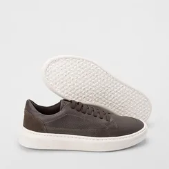 Tênis Casual Masculino Mac & Jac Couro Recorte Camurça Marrom