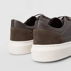 Tênis Casual Masculino Mac & Jac Couro Recorte Camurça Marrom