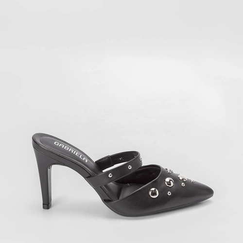 Mule Gabriela Salto Fino Rebites Preto