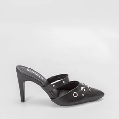 Mule Gabriela Salto Fino Rebites Preto