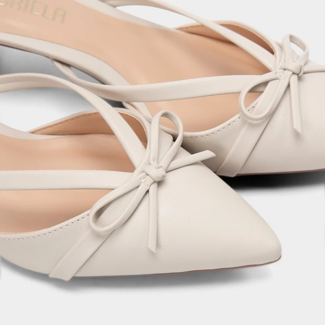 Mule Feminino Gabriela Salto Médio Flare Enfeite Laço Off White