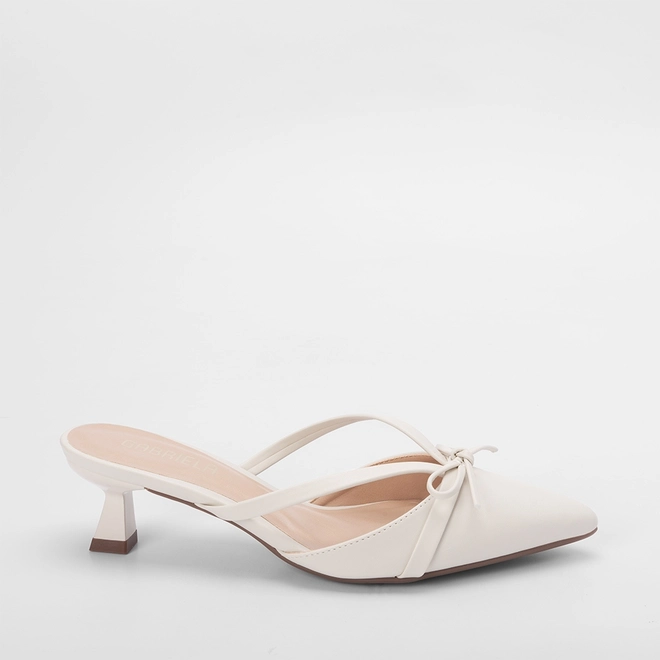 Mule Feminino Gabriela Salto Médio Flare Enfeite Laço Off White