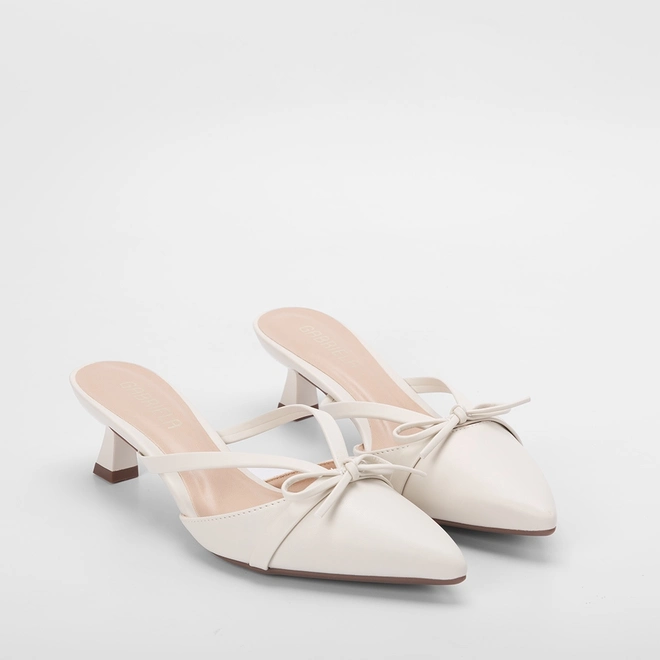Mule Feminino Gabriela Salto Médio Flare Enfeite Laço Off White