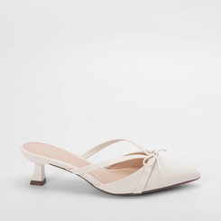Mule Feminino Gabriela Salto Médio Flare Enfeite Laço Off White