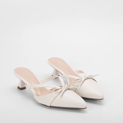 Mule Feminino Gabriela Salto Médio Flare Enfeite Laço Off White
