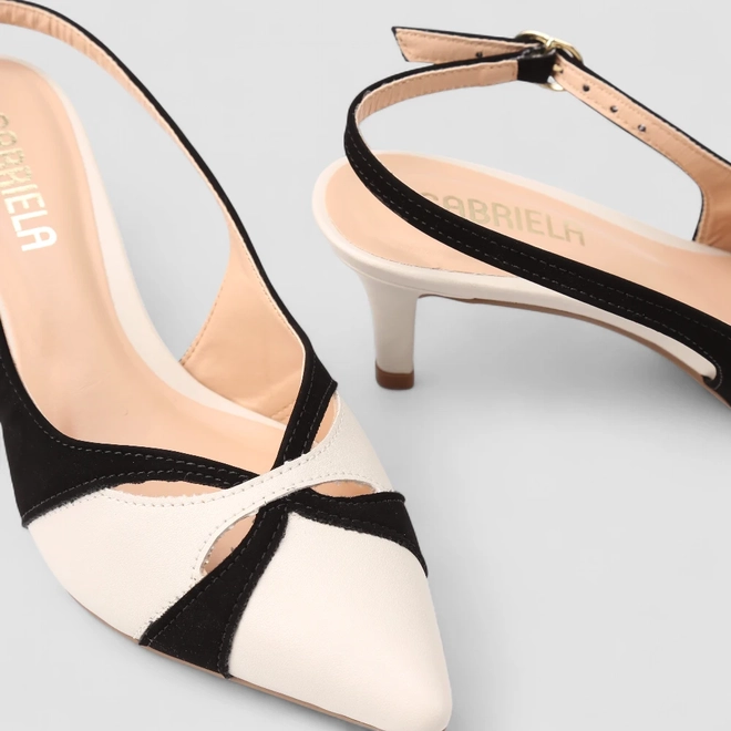 Scarpin Slingback Feminino Gabriela Recorte Estilizado Off White