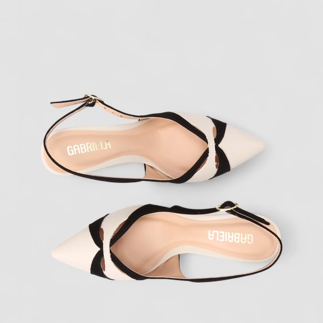 Scarpin Slingback Feminino Gabriela Recorte Estilizado Off White
