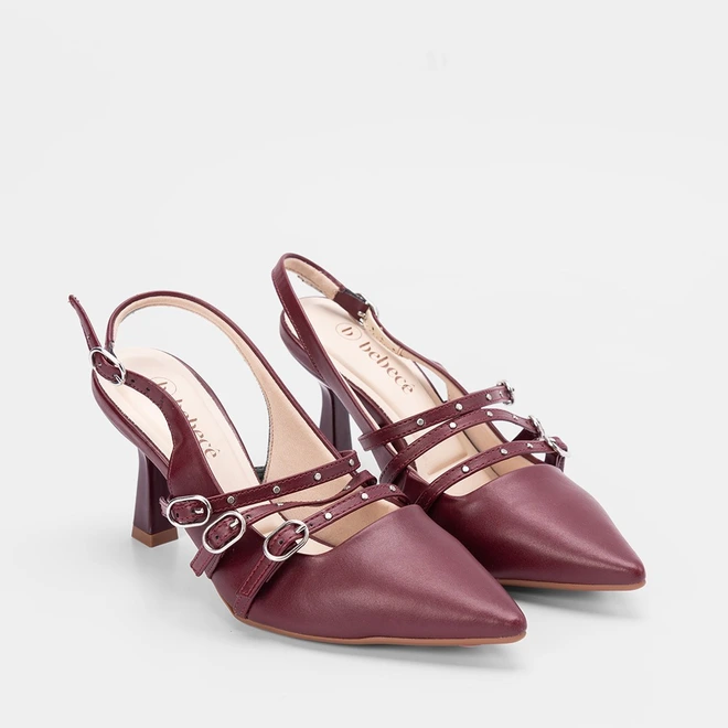 Scarpin Slingback Bebecê Tiras Slim Vinho