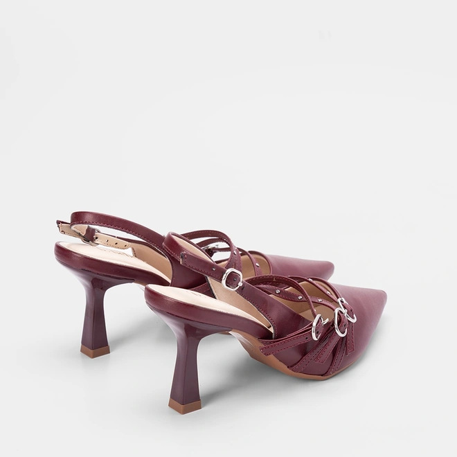 Scarpin Slingback Bebecê Tiras Slim Vinho