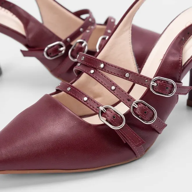 Scarpin Slingback Bebecê Tiras Slim Vinho