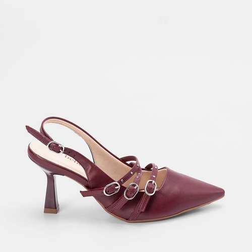 Scarpin Slingback Bebecê Tiras Slim Vinho