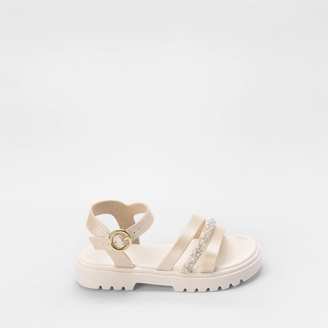 Sandália Infantil Molekinha Tiras Pedraria Off White