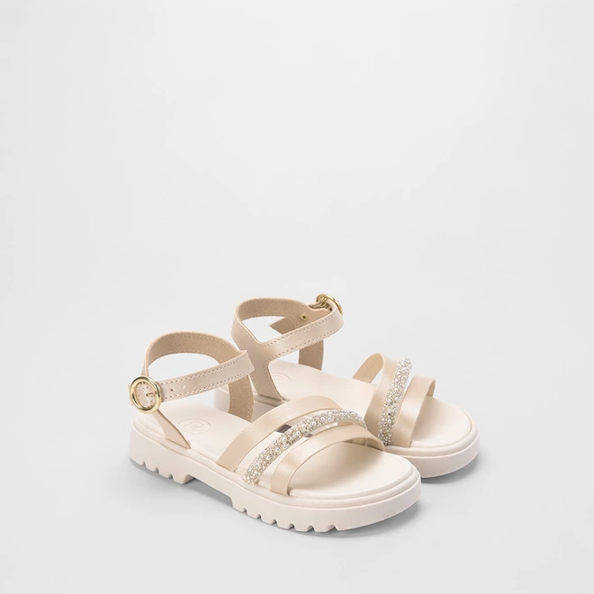 Sandália Infantil Molekinha Tiras Pedraria Off White