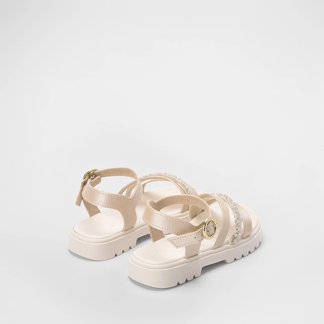 Sandália Infantil Molekinha Tiras Pedraria Off White