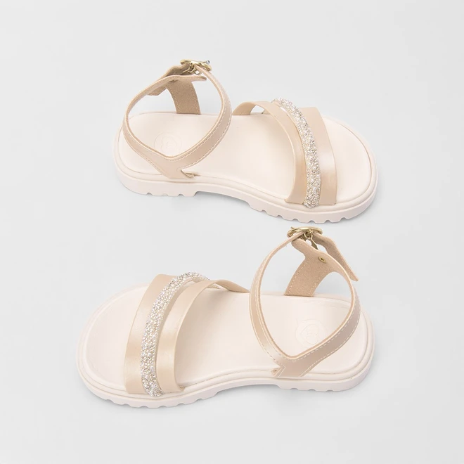 Sandália Infantil Molekinha Tiras Pedraria Off White