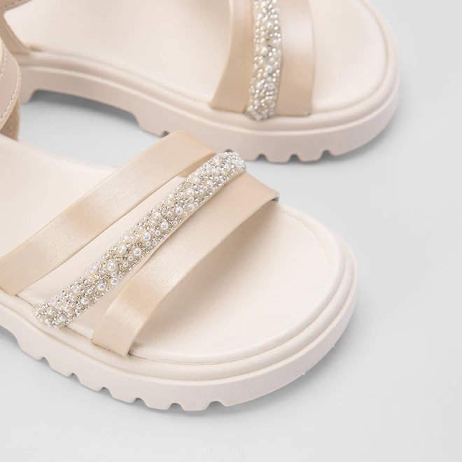 Sandália Infantil Molekinha Tiras Pedraria Off White