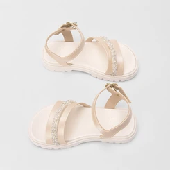 Sandália Infantil Molekinha Tiras Pedraria Off White