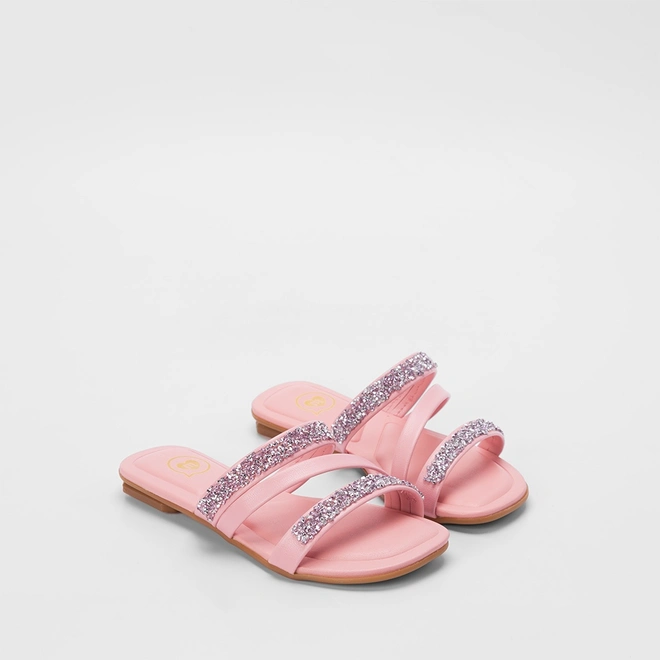 Rasteira Infantil Molekinha Tiras Pedraria Rosa