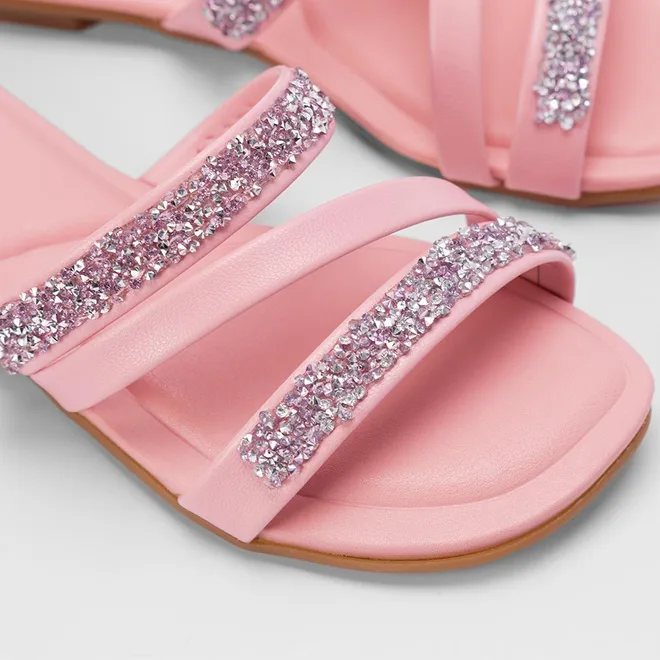 Rasteira Infantil Molekinha Tiras Pedraria Rosa