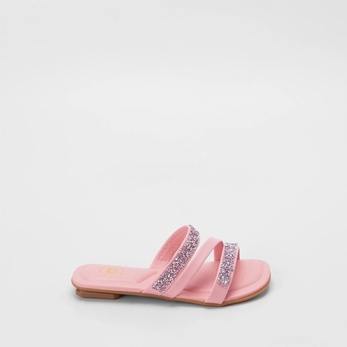 Rasteira Infantil Molekinha Tiras Pedraria Rosa