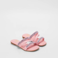 Rasteira Infantil Molekinha Tiras Pedraria Rosa