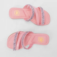 Rasteira Infantil Molekinha Tiras Pedraria Rosa