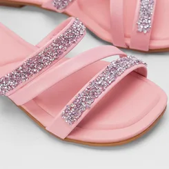 Rasteira Infantil Molekinha Tiras Pedraria Rosa