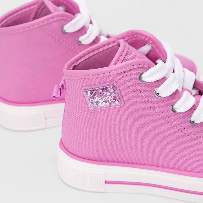 Tênis Infantil Molekinha Casual Cano Alto Detalhe Brilho Rosa