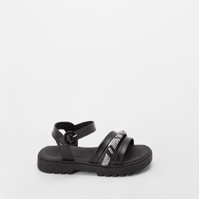 Sandália Infantil Molekinha Tiras Pedraria Preto