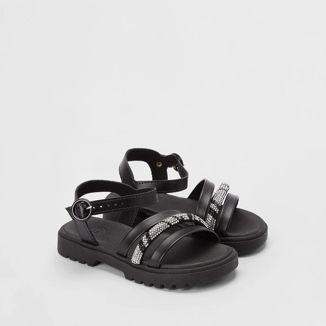 Sandália Infantil Molekinha Tiras Pedraria Preto