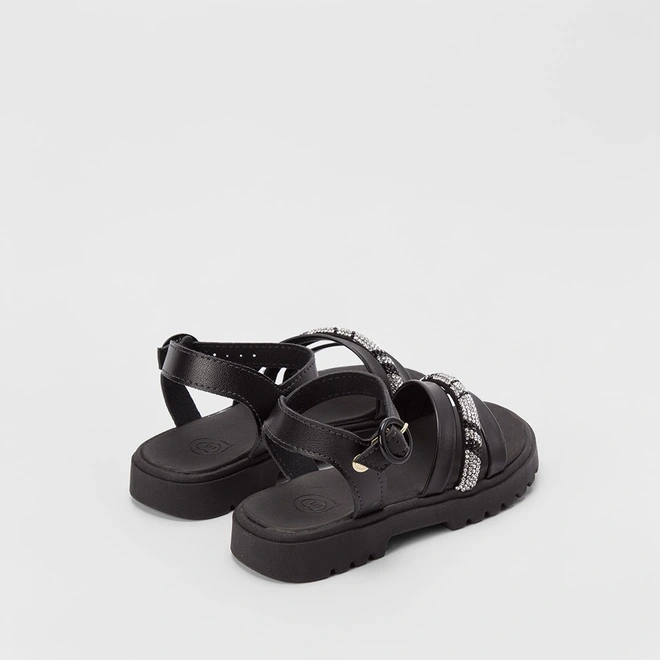 Sandália Infantil Molekinha Tiras Pedraria Preto