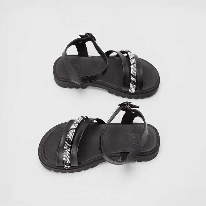 Sandália Infantil Molekinha Tiras Pedraria Preto