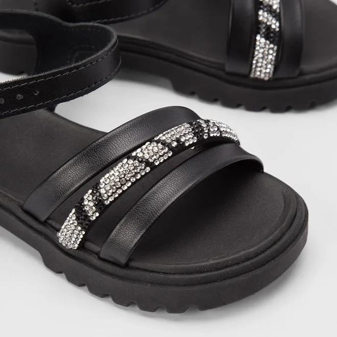 Sandália Infantil Molekinha Tiras Pedraria Preto