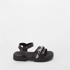 Sandália Infantil Molekinha Tiras Pedraria Preto