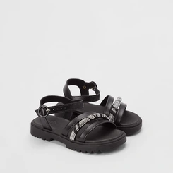 Sandália Infantil Molekinha Tiras Pedraria Preto