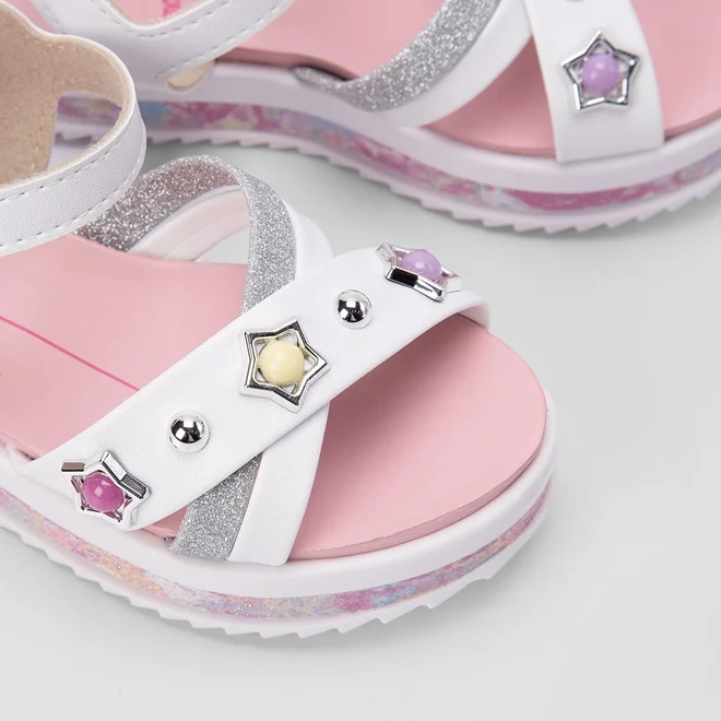 Sandália Papete Infantil Molekinha Tiras Cruzadas Estrelas Branco