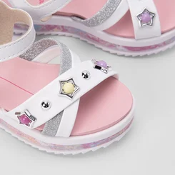 Sandália Papete Infantil Molekinha Tiras Cruzadas Estrelas Branco