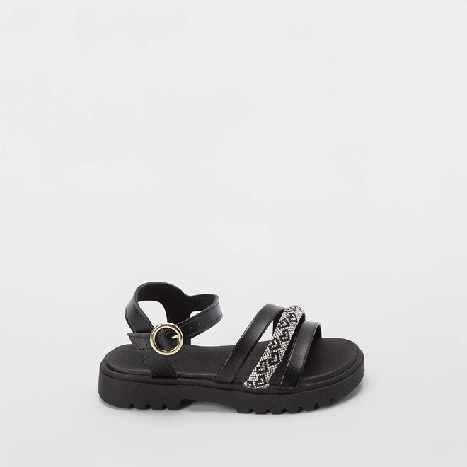 Sandália Infantil Molekinha Tiras Pedraria Preto